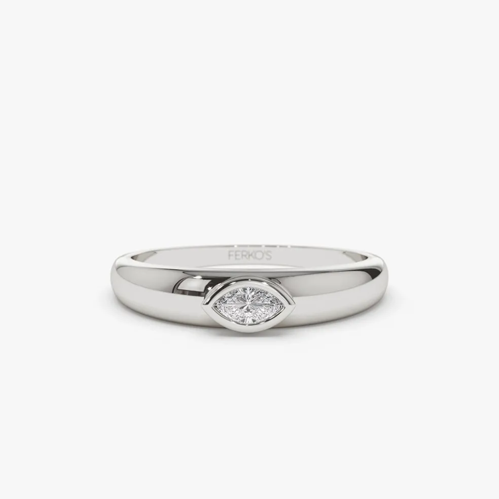 14k Dome Bezel Setting Marquise Diamond Solitaire Ring