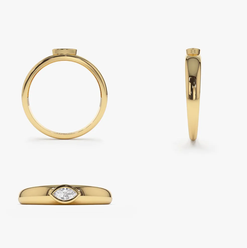 14k Dome Bezel Setting Marquise Diamond Solitaire Ring