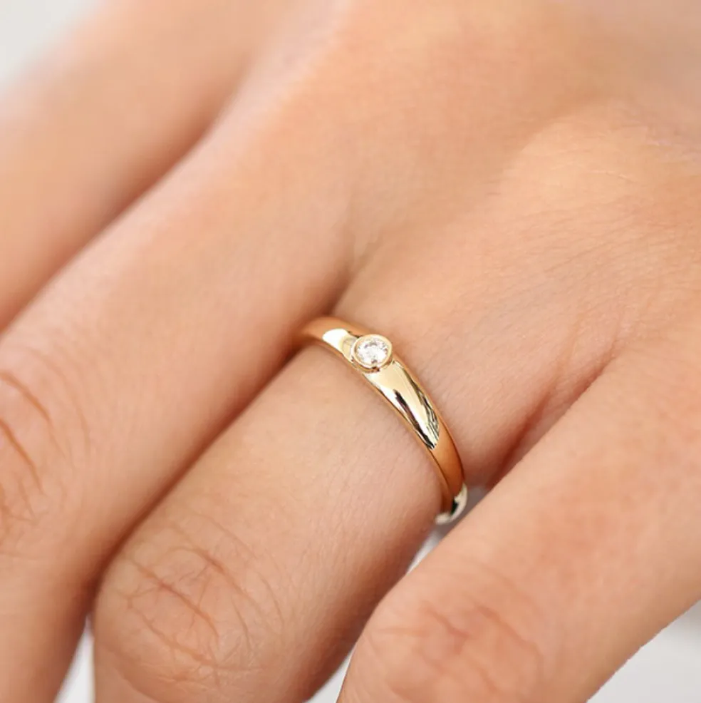 14k Dome Diamond Bezel Ring