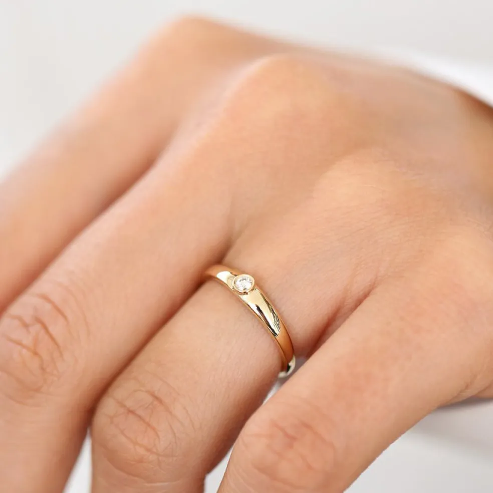 14k Dome Diamond Bezel Ring