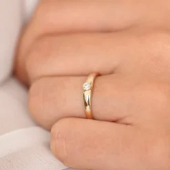 14k Dome Diamond Bezel Ring