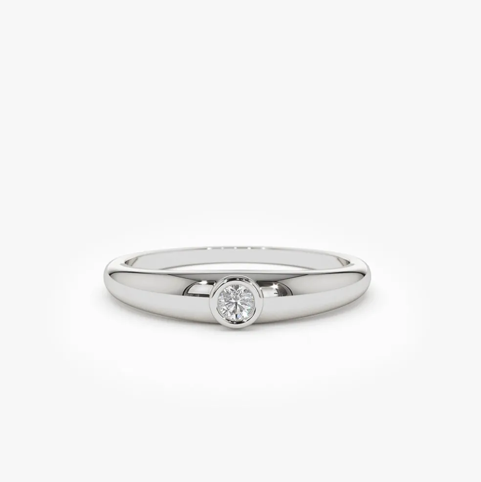 14k Dome Diamond Bezel Ring