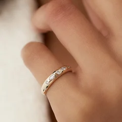 14k Dome Marquise and Round Diamonds Flush Setting Ring