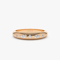 14k Dome Marquise and Round Diamonds Flush Setting Ring