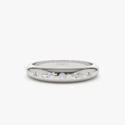 14k Dome Marquise and Round Diamonds Flush Setting Ring