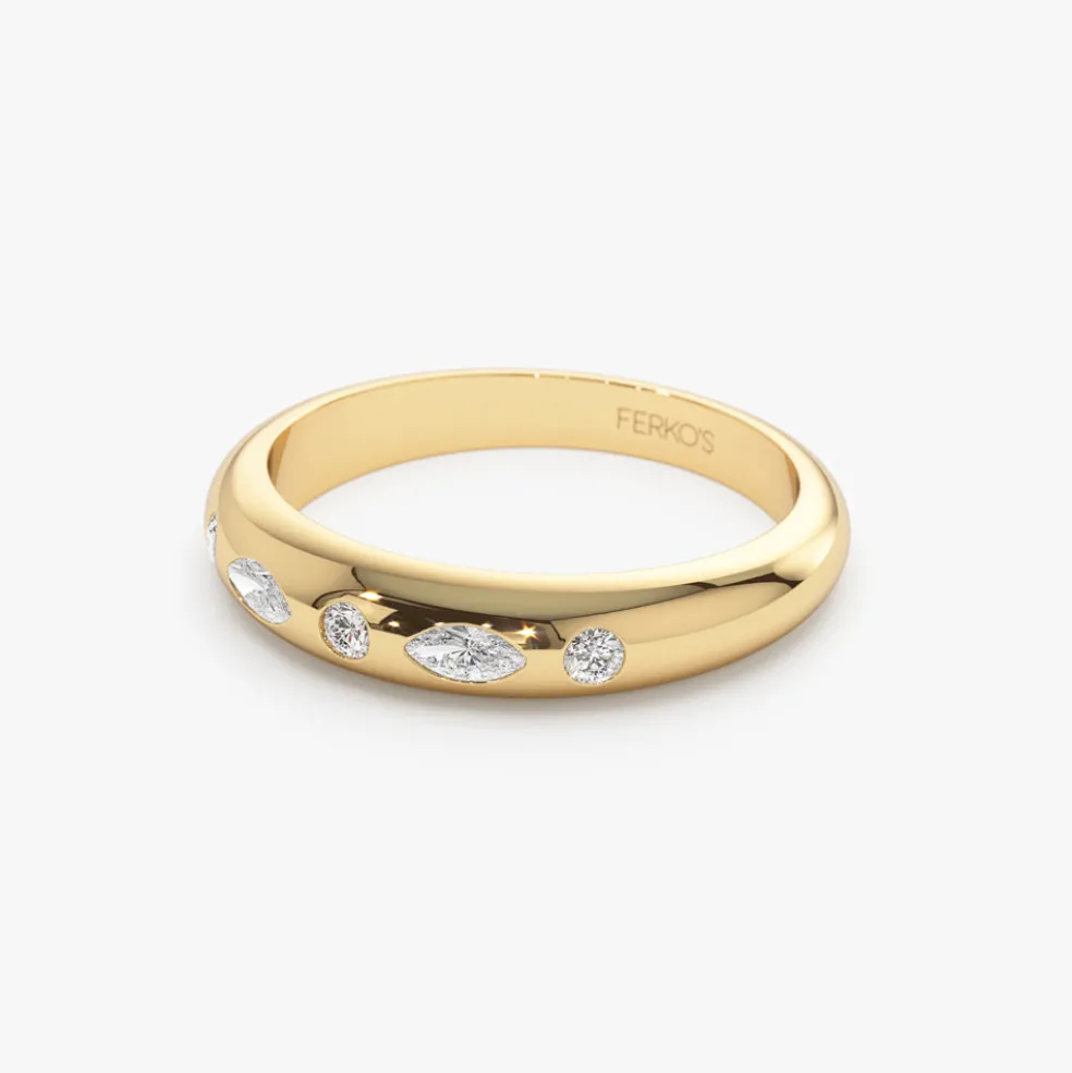 14k Dome Marquise and Round Diamonds Flush Setting Ring