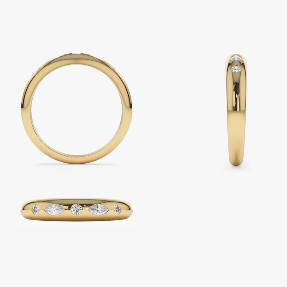 14k Dome Marquise and Round Diamonds Flush Setting Ring