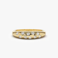 14k Dome Zig Zag Flush Diamond Ring