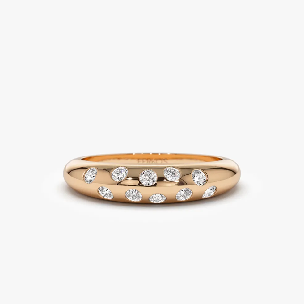 14k Dome Zig Zag Flush Diamond Ring