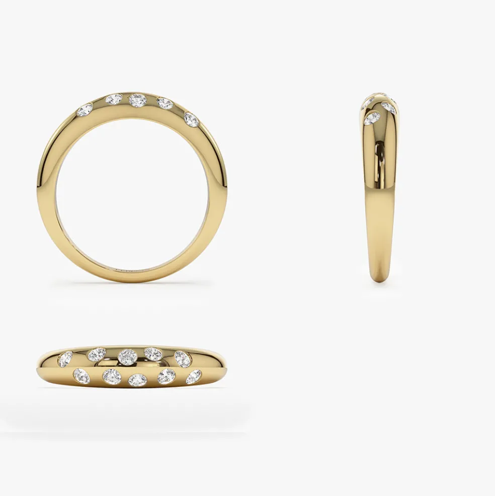 14k Dome Zig Zag Flush Diamond Ring
