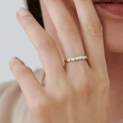 14k Double Baguette and Round Diamond Wedding Ring