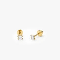 14k Double Baguette Diamond Helix Piercing