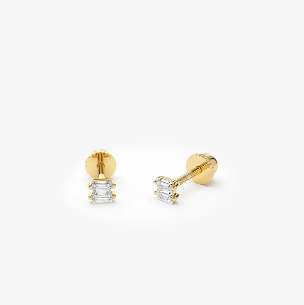 14k Double Baguette Diamond Helix Piercing