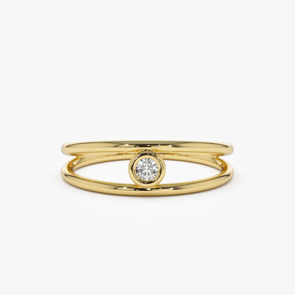 14k Double Band Bezel Setting Diamond Solitaire Ring