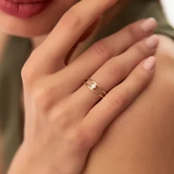 14k Double Band Bezel Setting Diamond Solitaire Ring