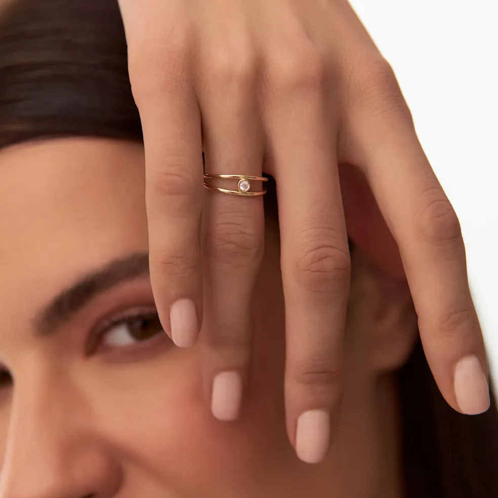 14k Double Band Bezel Setting Diamond Solitaire Ring