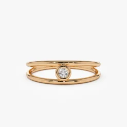 14k Double Band Bezel Setting Diamond Solitaire Ring