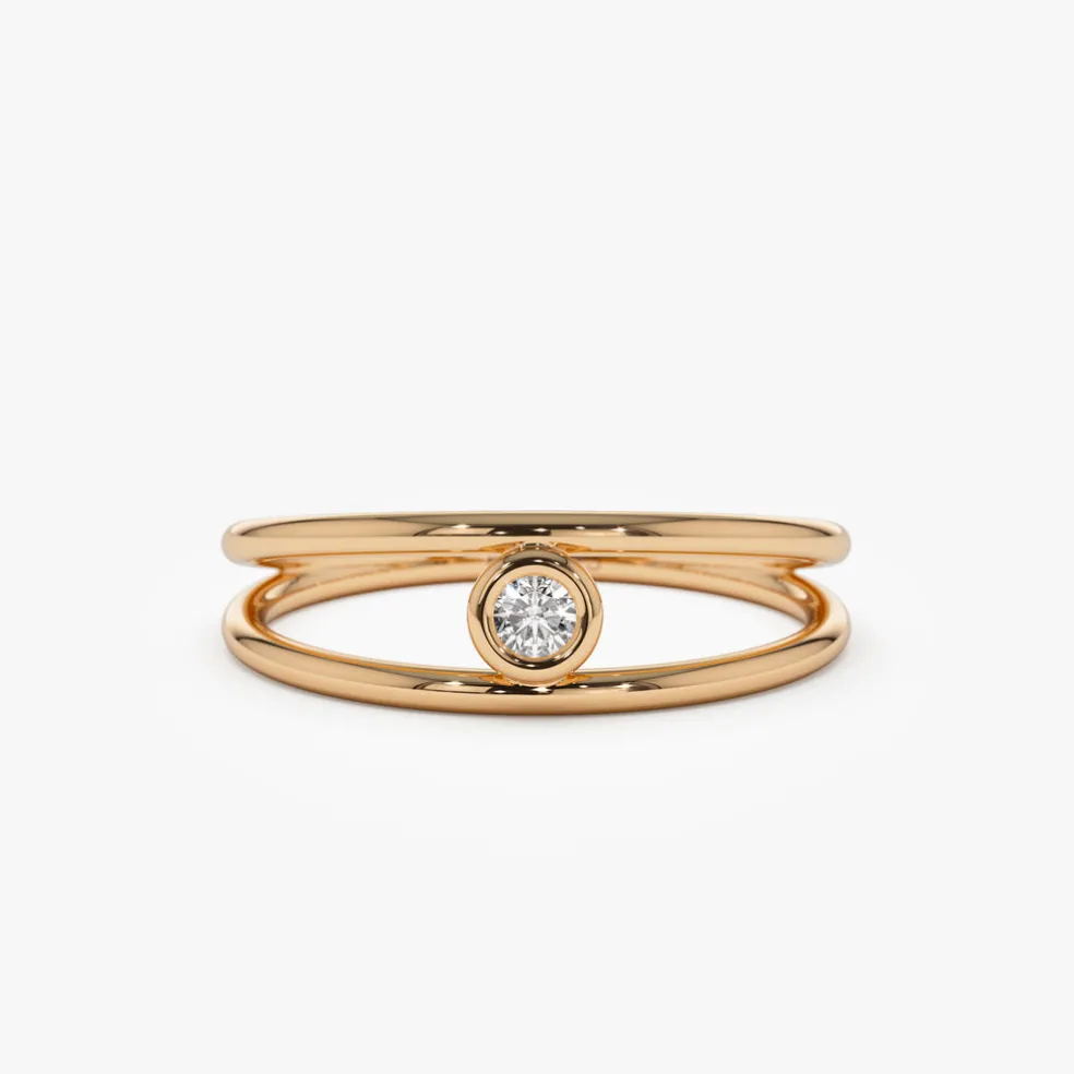 14k Double Band Bezel Setting Diamond Solitaire Ring