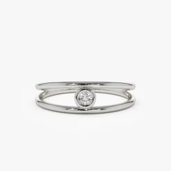 14k Double Band Bezel Setting Diamond Solitaire Ring