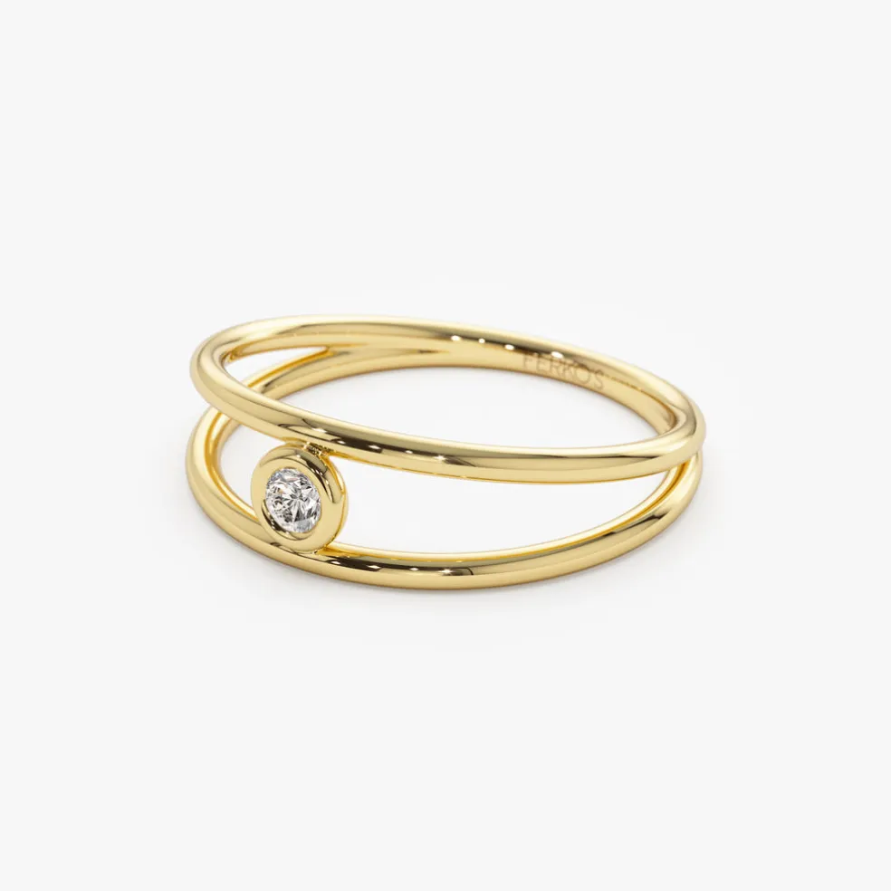 14k Double Band Bezel Setting Diamond Solitaire Ring