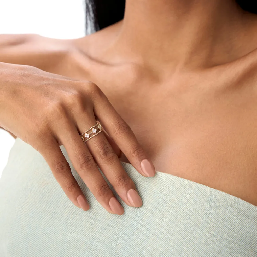 14k Double Band Diamond Clover Ring