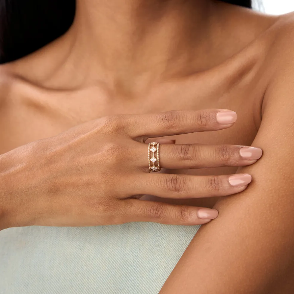 14k Double Band Diamond Clover Ring