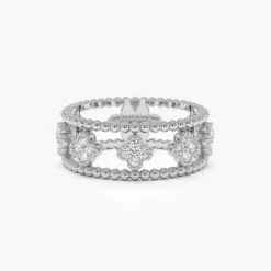 14k Double Band Diamond Clover Ring