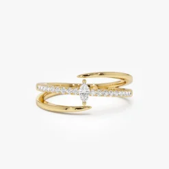 14K Double Band Marquise Diamond Ring with Pavé Accents