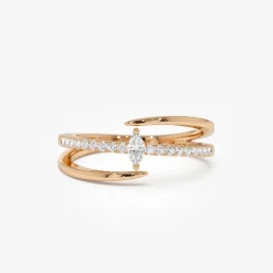 14K Double Band Marquise Diamond Ring with Pavé Accents