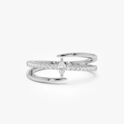 14K Double Band Marquise Diamond Ring with Pavé Accents