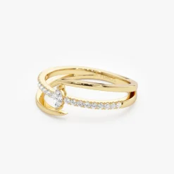 14K Double Band Marquise Diamond Ring with Pavé Accents