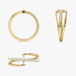 14K Double Band Marquise Diamond Ring with Pavé Accents