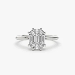 14k Double Claw Step Cut Illusion Solitaire Engagement Ring