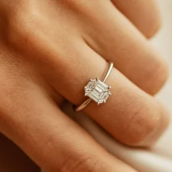 14k Double Claw Step Cut Illusion Solitaire Engagement Ring