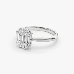 14k Double Claw Step Cut Illusion Solitaire Engagement Ring