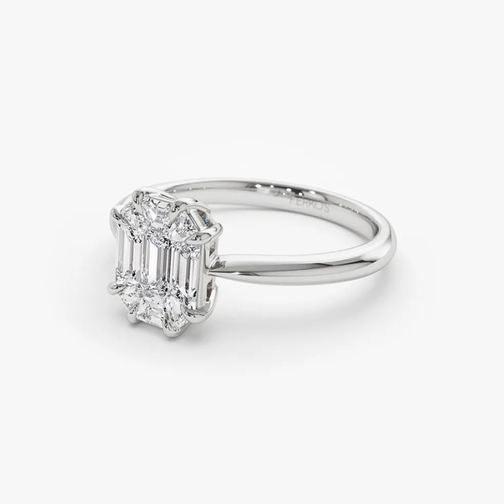 14k Double Claw Step Cut Illusion Solitaire Engagement Ring