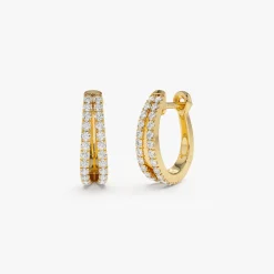 14k Double Hoop Diamond Earrings