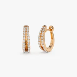 14k Double Hoop Diamond Earrings