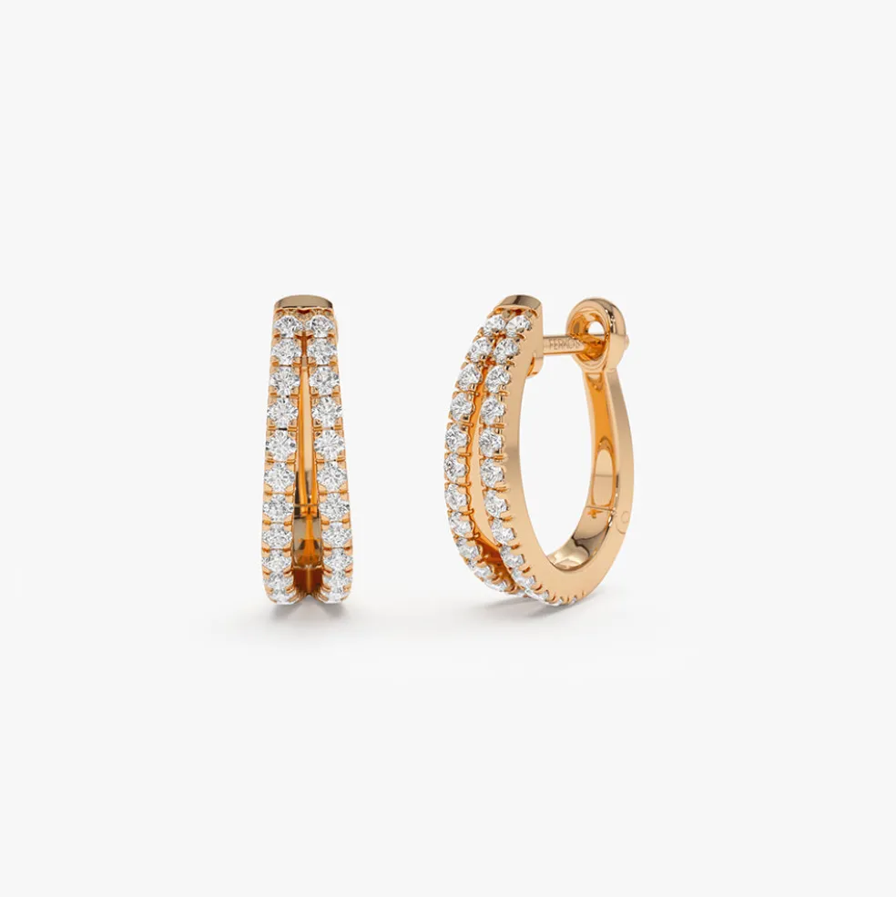 14k Double Hoop Diamond Earrings