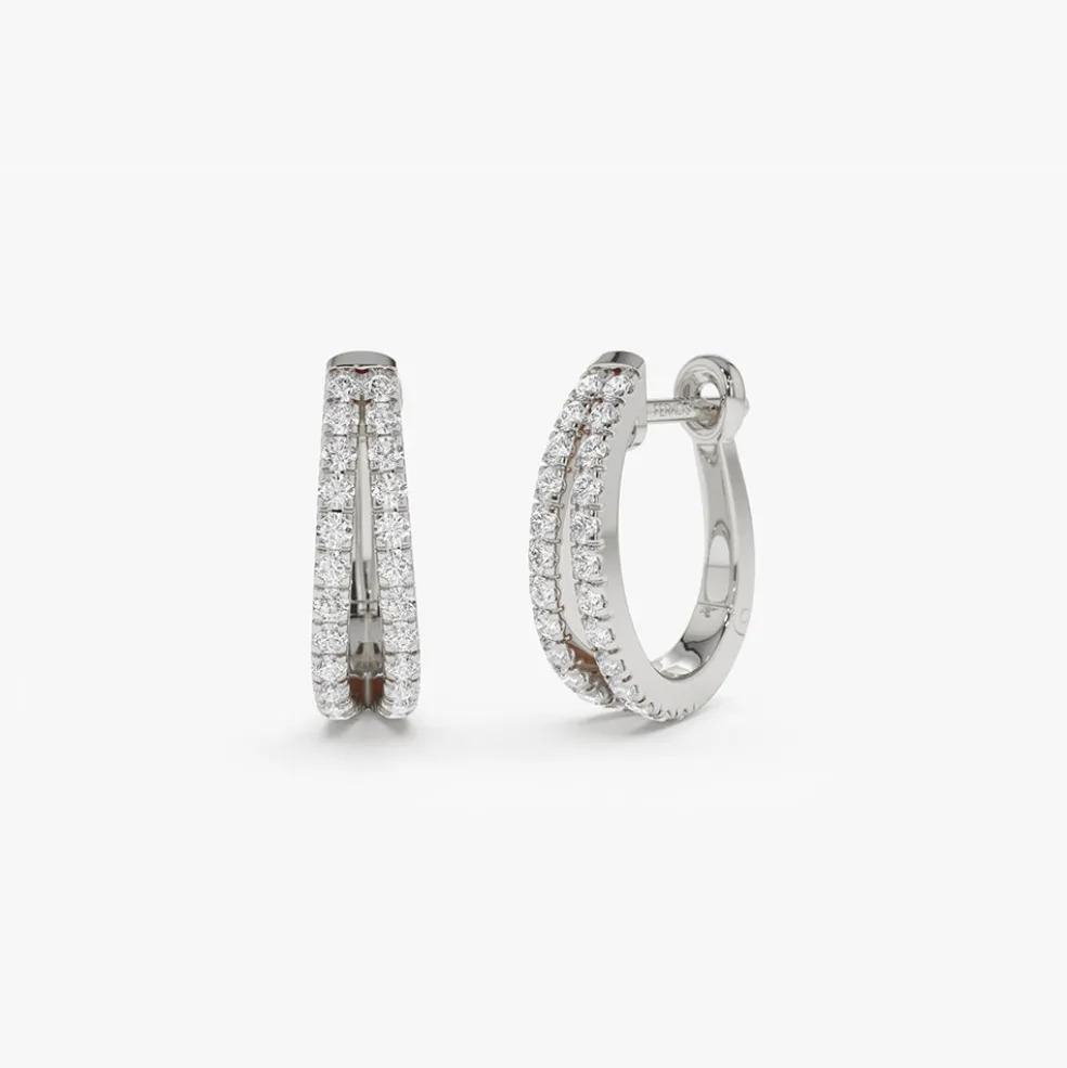 14k Double Hoop Diamond Earrings