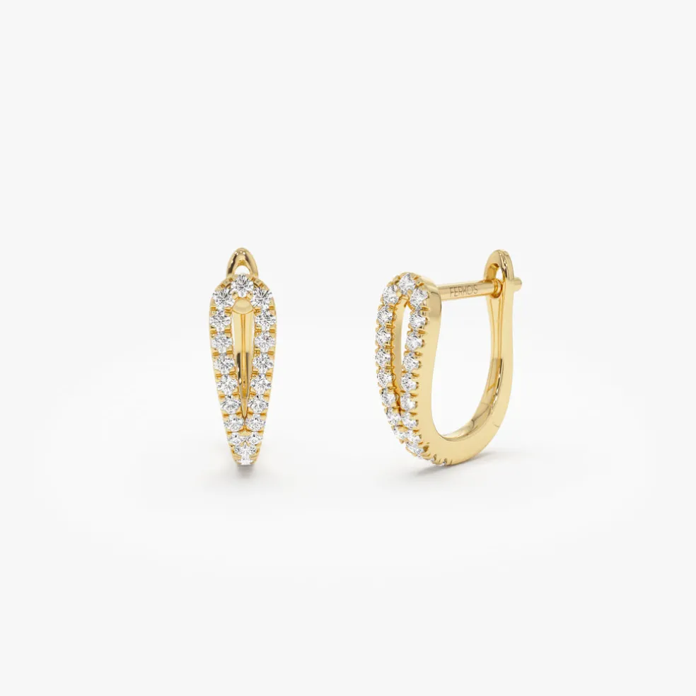 14k Double Mini Diamond Hoop Earrings