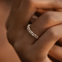 14k Double Row Alternating Marquise Round Diamond Ring