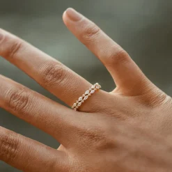 14k Double Row Alternating Marquise Round Diamond Ring
