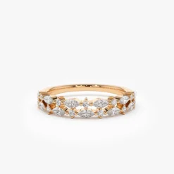 14k Double Row Alternating Marquise Round Diamond Ring