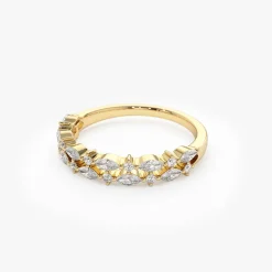 14k Double Row Alternating Marquise Round Diamond Ring