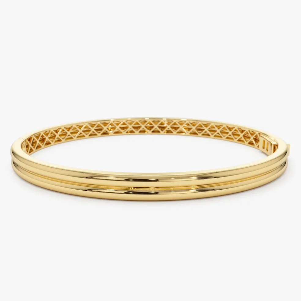 14k Double Row Dome Gold Bangle Bracelet