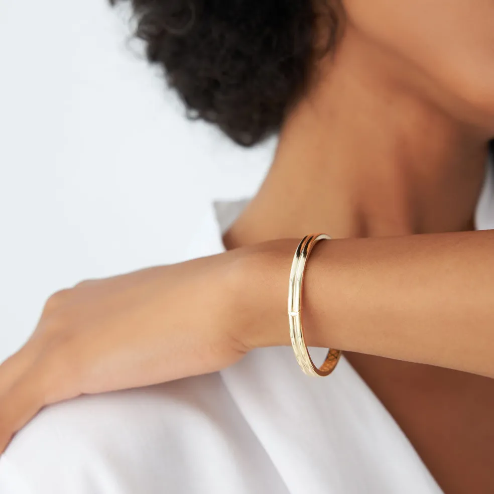 14k Double Row Dome Gold Bangle Bracelet
