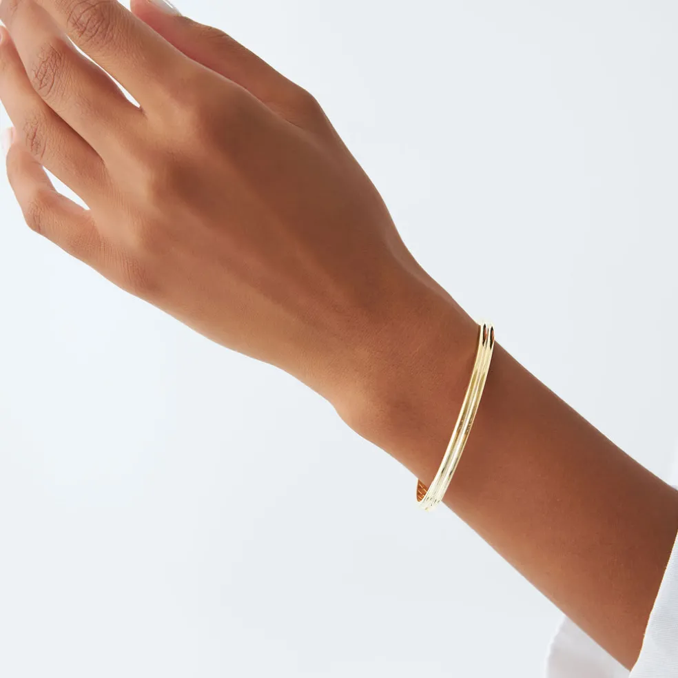 14k Double Row Dome Gold Bangle Bracelet