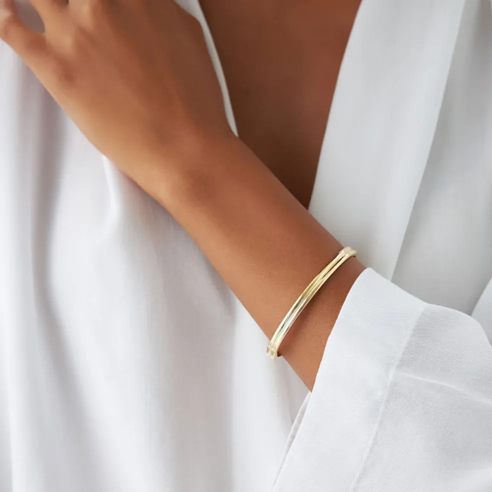 14k Double Row Dome Gold Bangle Bracelet