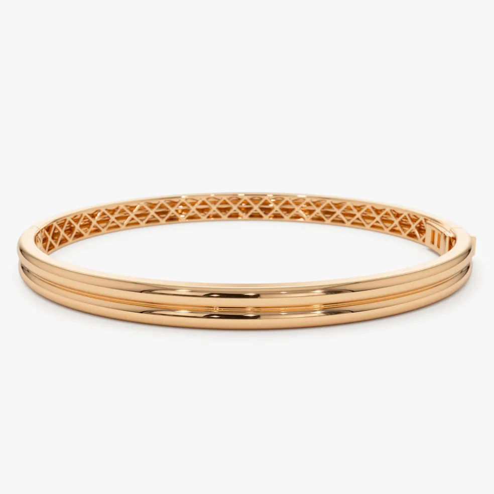 14k Double Row Dome Gold Bangle Bracelet